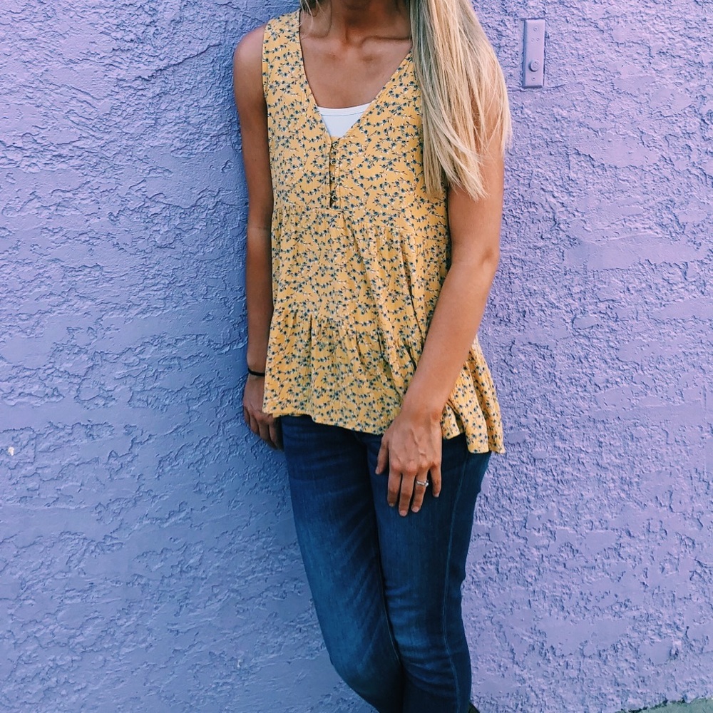 AE Yellow Floral Babydoll Tank